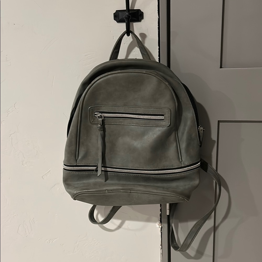 Gray Leather Backpack